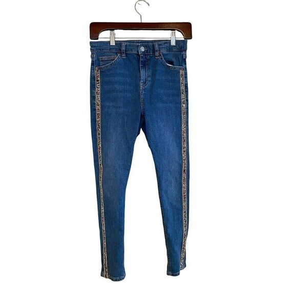 Topshop Denim - Topshop Moto Jamie High Waist Ankle Grazer Jewel Side Striped Jean Size 28